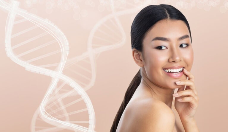 A woman with glowing skin after undergoing a stem cell facial.